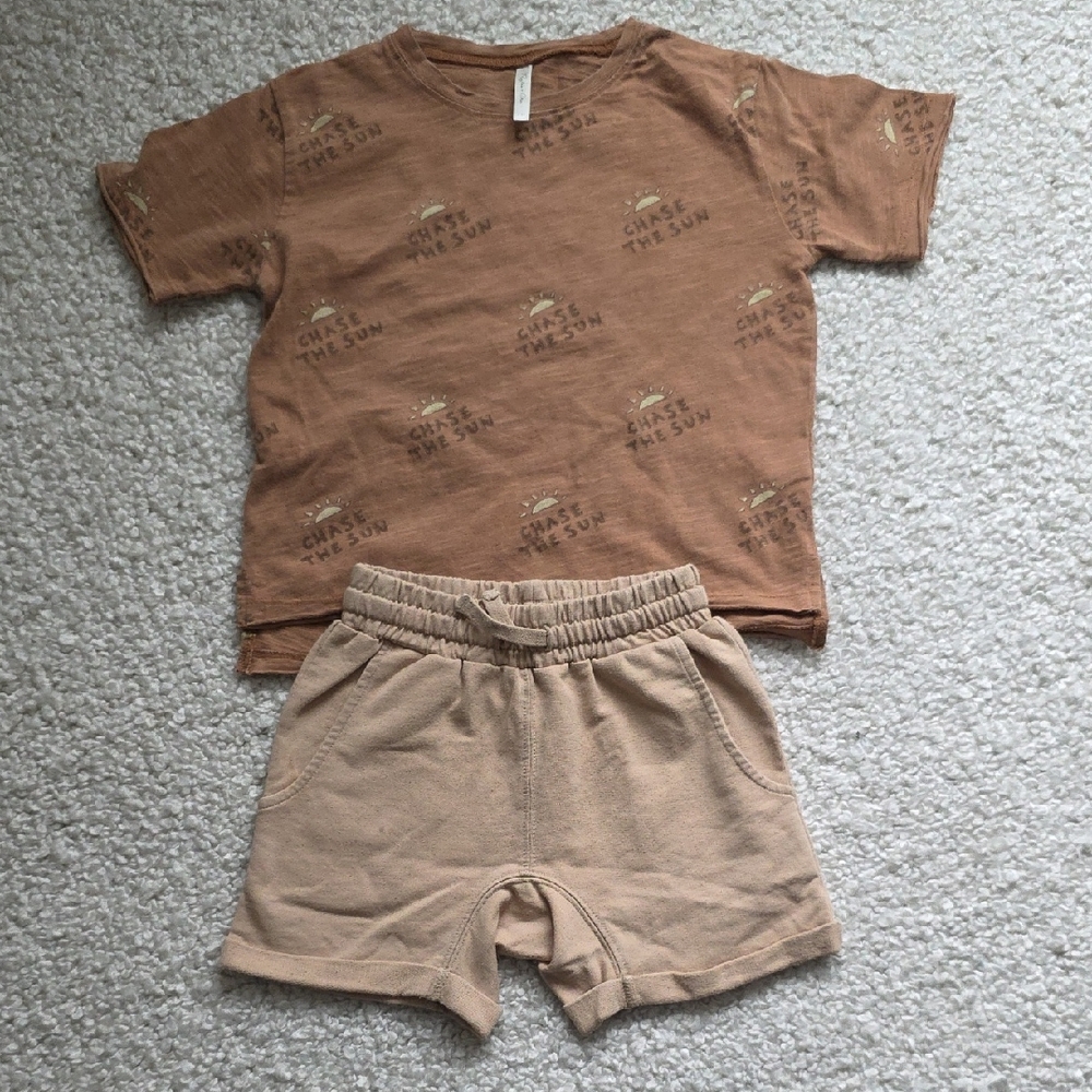 Brown Graphic T-Shirt and Shorts Set